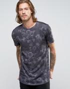 Asos Longline T-shirt In Linen Look With Curved Hem And Tonal Rose Pri