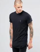 Religion Longline T-shirt With Curved Hem And Rip Detail - Black