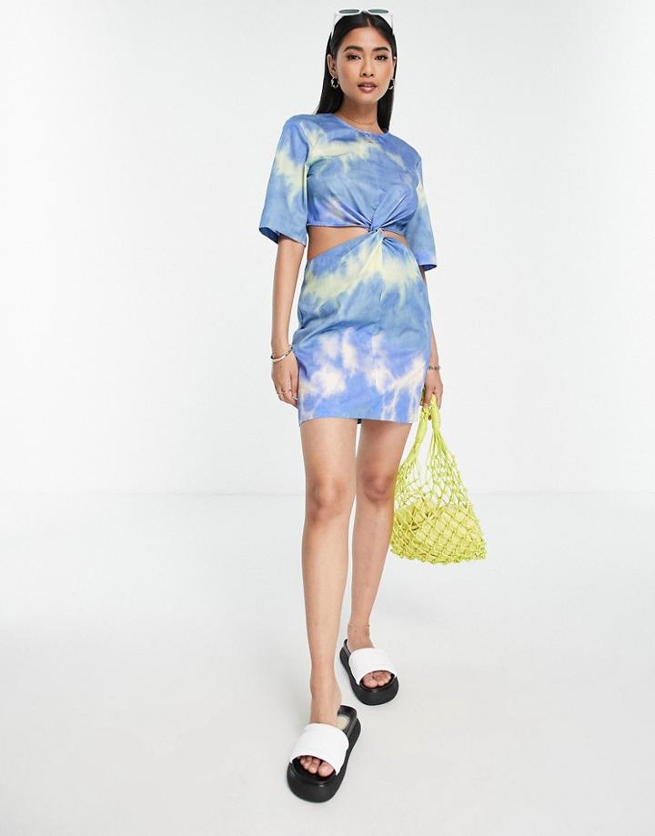 & Other Stories Cut Out Waist Mini Dress In Tie Dye-multi