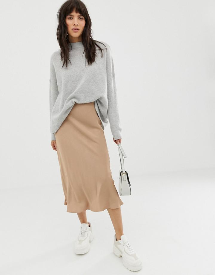 Asos White Bias Cut Midi Skirt-brown