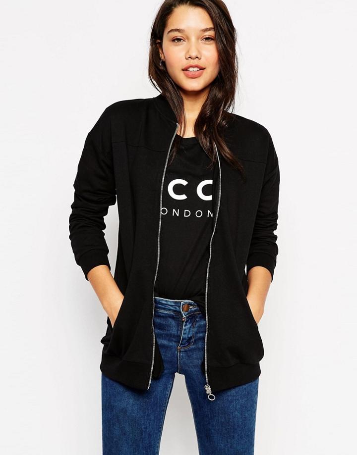 Asos Longline Bomber In Jersey In Cotton - Black