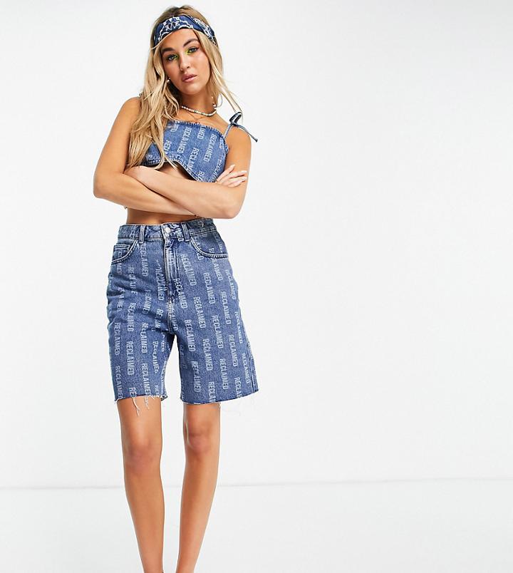 Reclaimed Vintage Inspired 90's Dad Denim Shorts In Monogram Print - Part Of A Set-blues