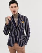 Devils Advocate Skinny Fit Stripe Blazer - Navy