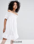 Milk It Vintage Off The Shoulder Mini Dress In Broderie - White