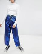 Asos Design Sequin Boyfriend Jeans In Mid Wash Blue