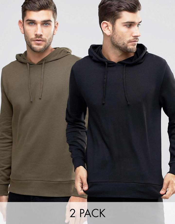 Asos Hoodie 2 Pack Black/ Khaki Save 15%