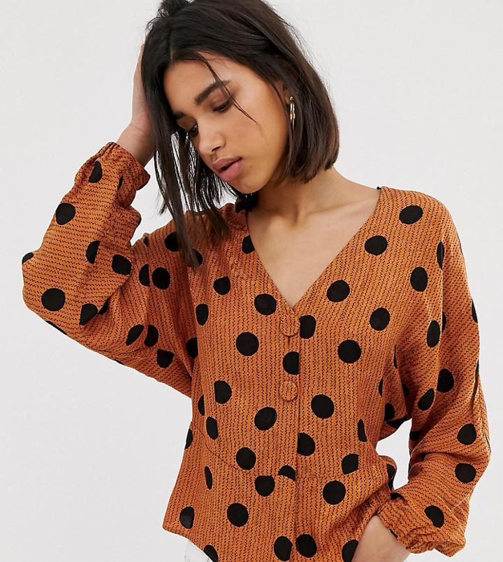 Mango Polka Dot Printed Blouse In Orange