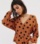Mango Polka Dot Printed Blouse In Orange