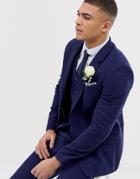 Asos Design Wedding Skinny Suit Jacket In Blue Wool Blend Herringbone