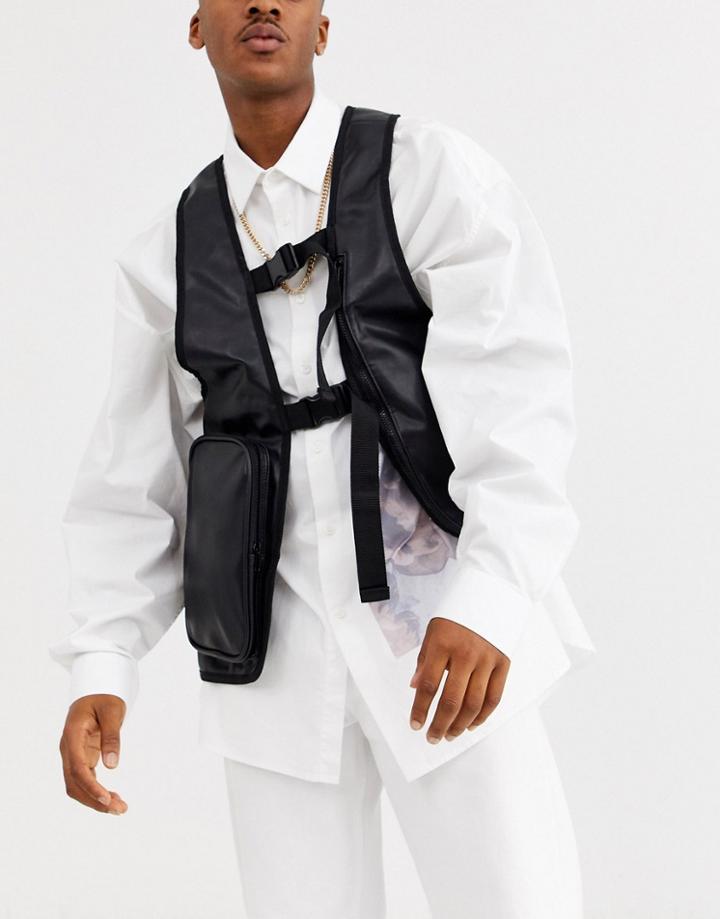 Asos Design Harness Tank Bag In Black With Front Pocket