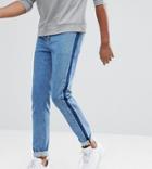 Asos Tall Skinny Jeans In Mid Wash Blue With Side Stripe - Blue