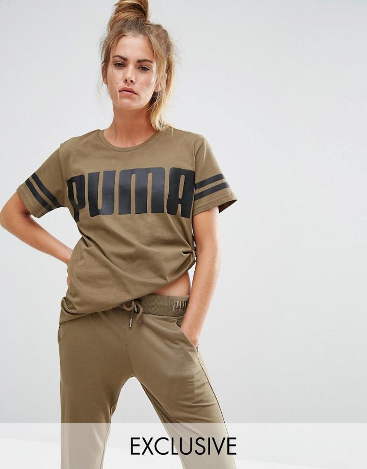 Puma Exclusive To Asos Logo T-shirt In Khaki - Green