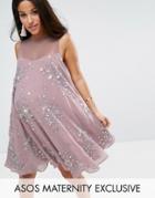 Asos Maternity Scatter Embellished Mini Swing Dress - Pink