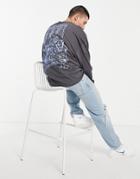 Asos Design Oversized Long Sleeve T-shirt In Dark Gray With Cartoon Soda Back Print