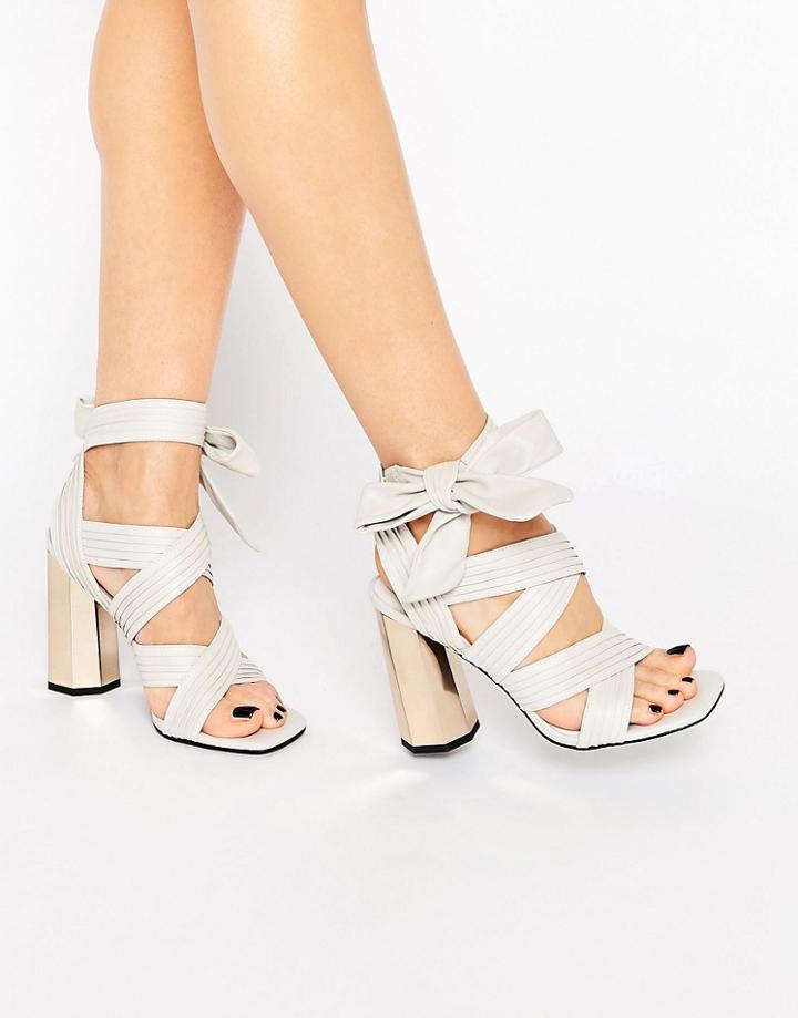 Senso Neave Stone Leather Tie Up Metallic Heel Sandals - White