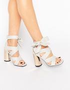 Senso Neave Stone Leather Tie Up Metallic Heel Sandals - White