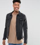 Asos Design Tall Denim Jacket In Skinny Fit In Black With Cord Collar - Black
