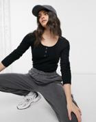 Vero Moda Ribbed Top With Scoop Neck In Black