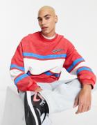 Asos Design Oversized Sweatshirt In Red And White Blocking With Print And Wash-multi