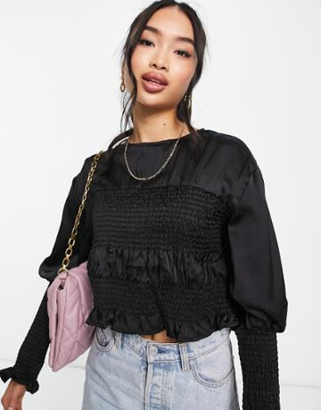 Lola May Shirred Front Top In Black