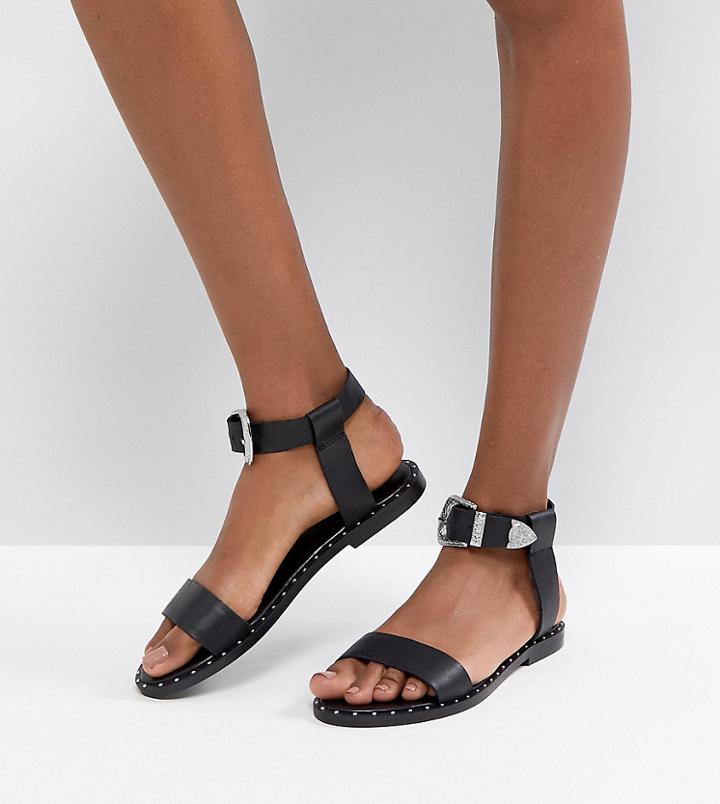 Asos Faz Leather Western Sandals - Black