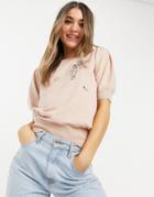 Oasis Embroided Sweater In Pale Pink