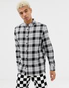 Bershka Check Shirt In Black And White With Button Down Collar - Black