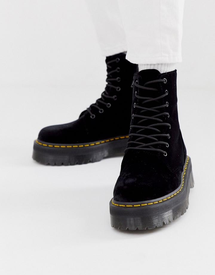 Dr Martens Jadon Platform Boots In Velvet - Black
