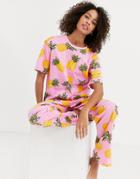 Asos Design Mix & Match Pineapple Print Jersey Pyjama Tee-multi