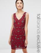 Maya Tall Embellished Shift Dress With V Front And Back - Red