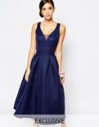 Chi Chi London Skater Midi Dress With Keyhole Back Detail - Navy