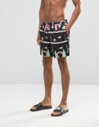Asos Swim Shorts With Geo Print In Mid Length - Black