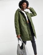 Pieces Snug Hooded Parka Jacket In Winter Moss Green