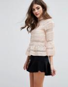 Miss Selfridge High Neck Lace Peplum Blouse - Pink