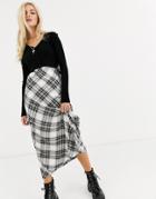 Allsaints Nina Check Midi Dress With Detachable Cardigan Top