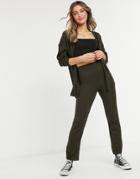Asos Design Set Ribbed Knitted Pants With Straight Leg In Brown