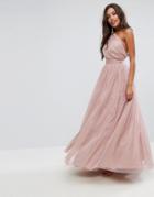 Asos Premium Tulle One Shoulder Maxi Dress - Pink