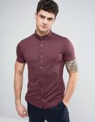Armani Jeans Jersey Shirt Short Sleeve Slim Fit Stretch In Bordeaux - Red