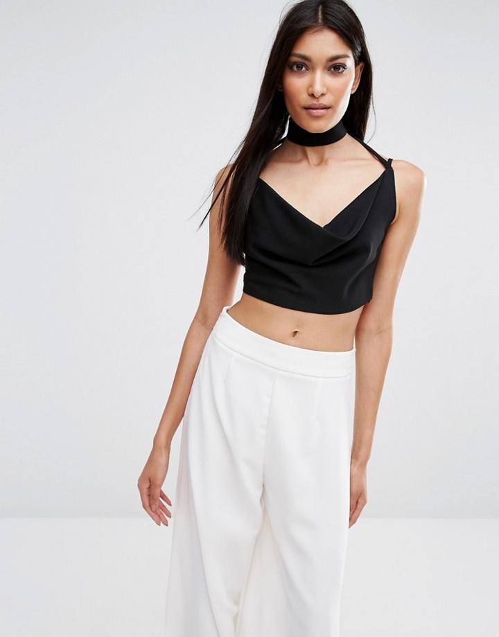 Missguided Cowl Tab Neck Crop Top - Black