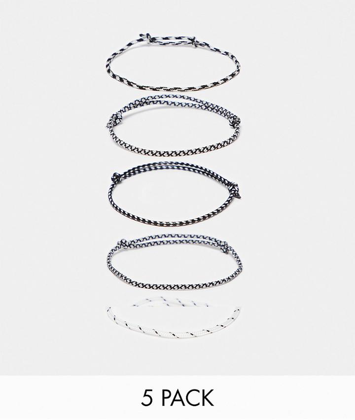 Asos Design 5 Pack Festival Cord Bracelet Set In Monochrome-multi