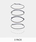 Asos Design 5 Pack Festival Cord Bracelet Set In Monochrome-multi