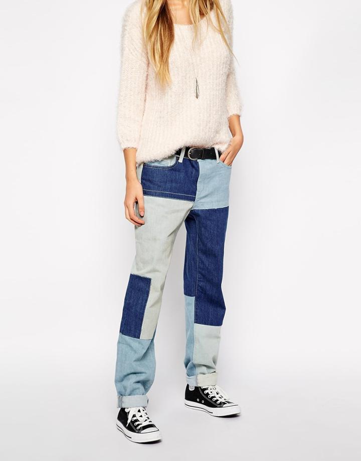 Noisy May Kim Patched Boyfriend Jeans - Blue
