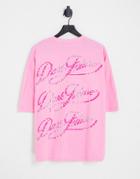 Asos Dark Future Oversized T-shirt With Multi Back Logo Script Print In Pink