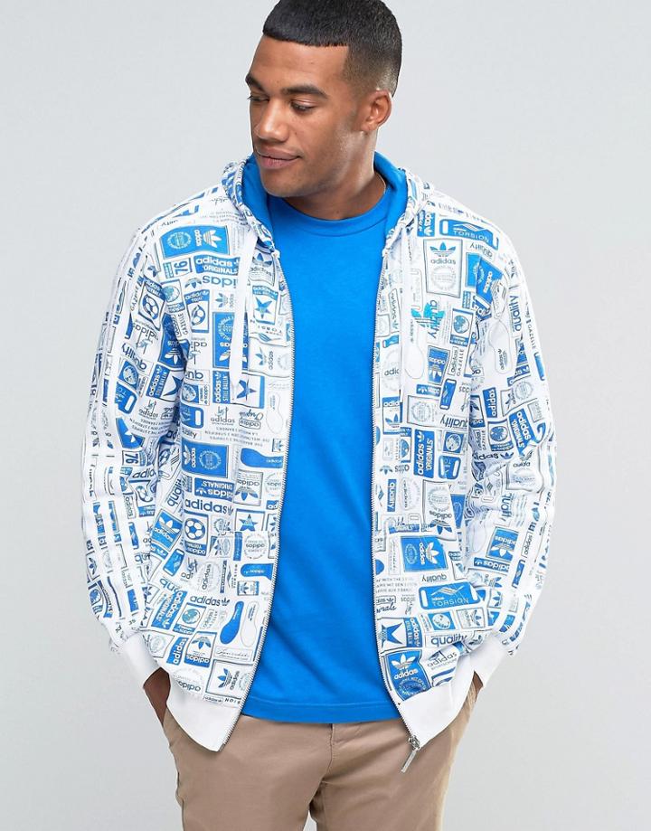 Adidas Originals Graphic Logo Zip Hoodie In Blue Az1101 - Blue