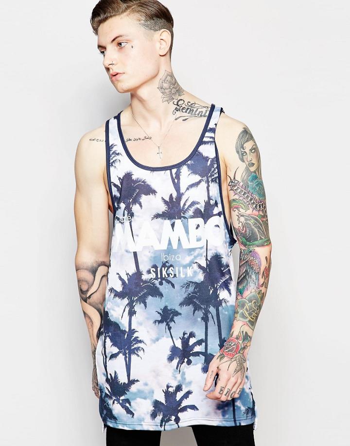 Siksilk X Mambo Tropical Burn Out Elongated Tank - Blue