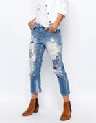 Replay Gracelly Boyfriend Jeans With Paisley Patches - Blue
