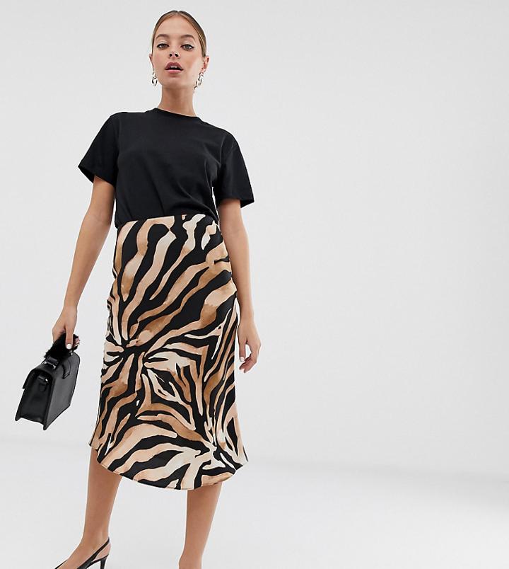 River Island Petite Bias Cut Skirt In Tiger Print - Brown