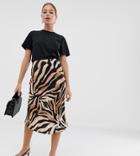 River Island Petite Bias Cut Skirt In Tiger Print - Brown