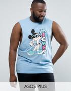 Asos Plus Mickey Sleeveless T-shirt With Dropped Armhole - Blue