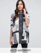 Asos Maternity Oversized Top With High Neck In Block Print - Multi